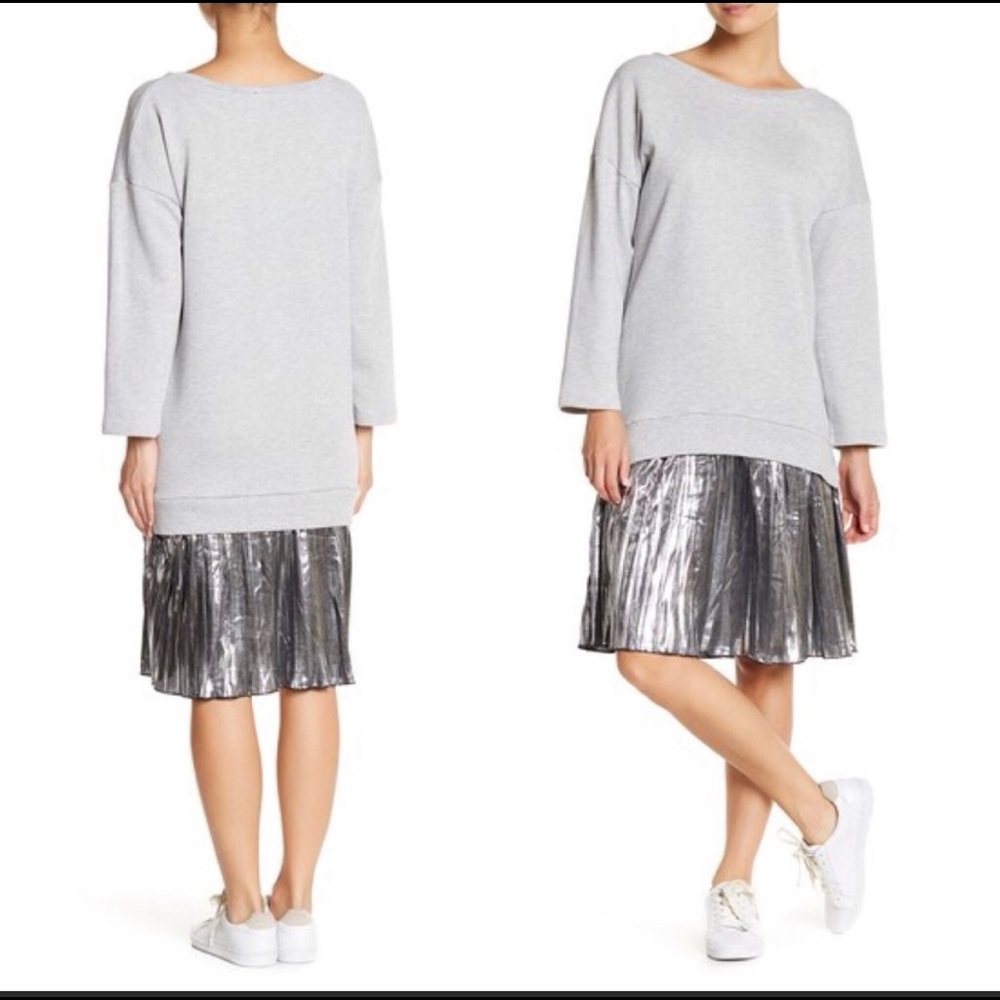 Know One Cares Metallic Sweatshirt Twofer Dress